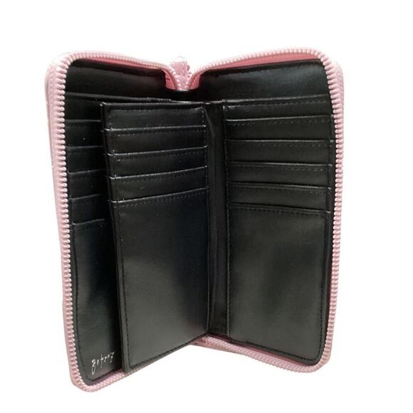 Betsey Johnson Zip Around Wallet Pink Hearts 6.5" X 4" Valentines Barbiecore NEW - Picture 4 of 7